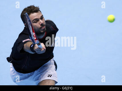 Stanislas Wawrinka compete contro David Ferrer durante il quinto giorno Le finali dell'ATP World Tour di Barclays Foto Stock