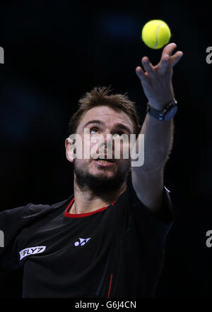 Stanislas Wawrinka compete contro David Ferrer durante il quinto giorno Le finali dell'ATP World Tour di Barclays Foto Stock