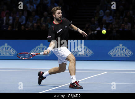 Stanislas Wawrinka compete contro David Ferrer durante il quinto giorno Le finali dell'ATP World Tour di Barclays Foto Stock