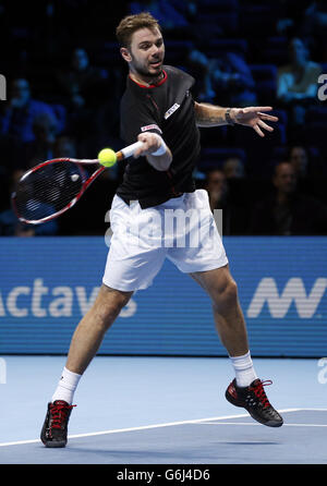 Stanislas Wawrinka compete contro David Ferrer durante il quinto giorno Le finali dell'ATP World Tour di Barclays Foto Stock