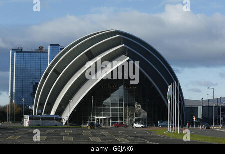 Il Clyde Auditorium di Glasgow, parte del Scottish Exhibition and Conference Centre Precinct, uno dei luoghi in cui si svolgono i Glasgow 2014 Commonwealth Games. Foto Stock