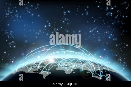 Un commercio mondiale mappa logistica dei trasporti illustrazione concettuale di percorsi di collegamento fra paesi o città che rappresentano il viaggio o di commercio Foto Stock