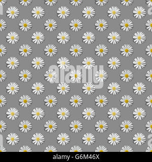 Seamless repeat pattern piastrellate di bianco Celmisia Hookeri montagna fiori a margherita contro un pallido sfondo grigio Foto Stock