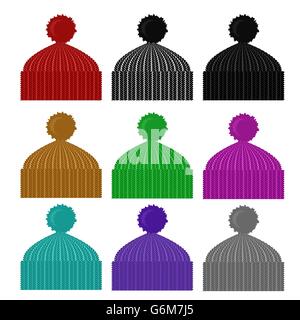 Inverno Cappello in maglia di raccolta. Colorate Set Hat Illustrazione Vettoriale