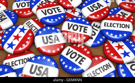 Noi elezioni presidenziali negli USA votare concetto con il segno sul badge di campagna banner sfondo 3D'illustrazione. Foto Stock