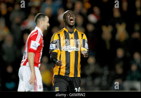 Calcio - Barclays Premier League - Hull City / Stoke City - KC Stadium. Yannick Sagbo di Hull City perde la sua prima metà durante la partita della Barclays Premier League al KC Stadium di Hull. Foto Stock