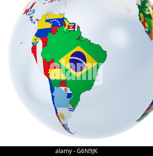 Globo 3D con le bandiere nazionali - 3D illustrazione Foto Stock