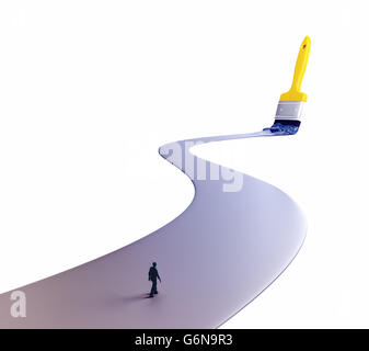 Uomo che cammina lungo un percorso di dipinti - 3D illustrazione Foto Stock