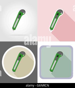 Coltello per apparecchiature di cancelleria set di icone piatta illustrazione vettoriale isolati su sfondo bianco Illustrazione Vettoriale