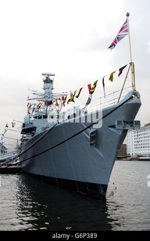 HMS Northumberland allo Schroders International London Boat Show, Excel Center, London Docklands. PA Foto: Andy Butterton. Foto Stock