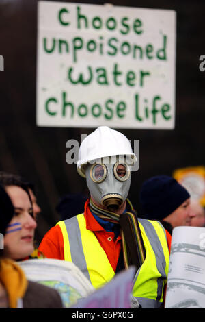 Anti-fracking protesta a Barton Moss Foto Stock