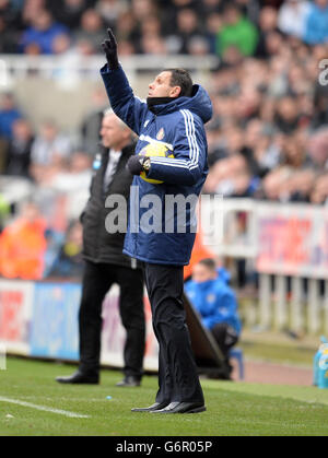 Gus Poyet, manager della Sunderland, durante la partita della Barclays Premier League a St James' Park, Newcastle. Foto Stock