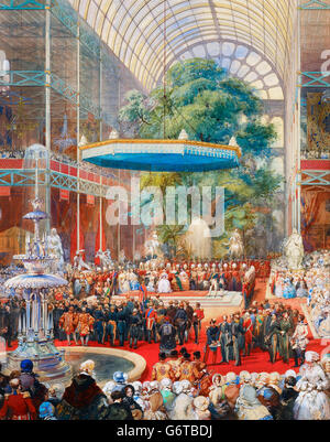 Grande Esposizione, 1851. L'apertura della grande Esposizione del 1851 dalla Regina Vittoria e il principe Alberto, il Crystal Palace di Londra, Regno Unito. Foto Stock