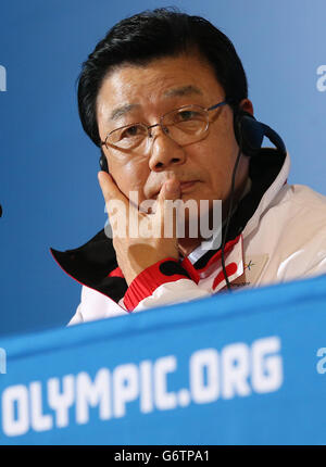 Kim Jin-Sun Presidente e Amministratore Delegato del Comitato Organizzatore di PyeongChang per i Giochi Olimpici e Paralimpici invernali 2018 durante una conferenza stampa ai Giochi Olimpici di Sochi del 2014, Russia. Foto Stock