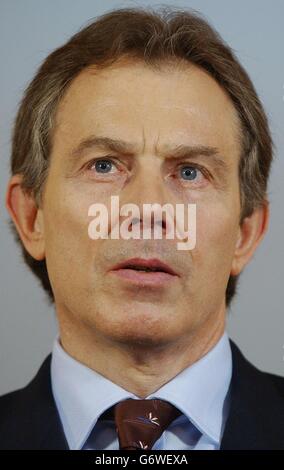 Tony Blair news conferenza Foto Stock