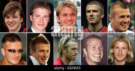 Il capitano inglese David Beckham, che ha una serie di stili di capelli diversi durante la sua carriera. 19/04/2004: Il capitano dell'Inghilterra David Beckham ha sfoggiato un nuovo look lunedì 19 aprile 2004, quando si è dimesso con la moglie Victoria in un'altra mostra pubblica di unità. Beckham ha optato per uno sguardo corto vicino mentre la coppia è arrivata ad un milione di partito privato alla Royal Albert Hall di Londra appena poche ore dopo che il suo ex-Pa Rebecca Loos ha fatto una seconda apparizione televisiva per parlare della sua presunta relazione con la stella. QUESTE IMMAGINI POSSONO ESSERE UTILIZZATE SOLO NEL CONTESTO DI UNA FUNZIONE EDITORIALE. NESSUN USO DI WEB SITE/INTERNET A MENO CHE Foto Stock