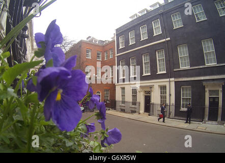 Il Cancelliere dello scacchiere George Osborne fuori dal 11 Downing Street prima di dirigersi alla Camera dei Comuni per rilasciare la sua dichiarazione annuale sul bilancio. Foto Stock