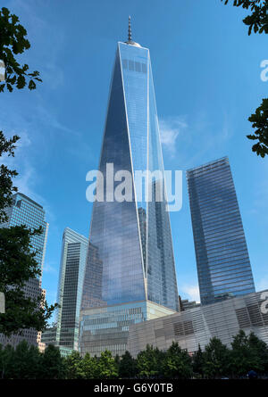 Vista su un World Trade Center di New York, nello Stato di New York , la parte inferiore di Manhattan, STATI UNITI D'AMERICA Foto Stock