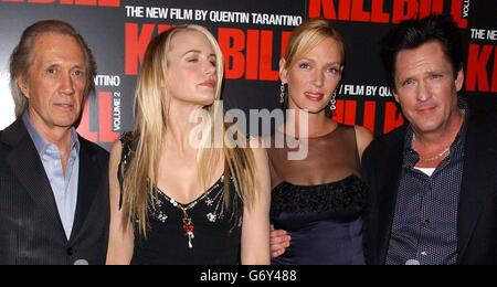 Il cast arriva per la prima britannica del nuovo film Kill Bill - Volume 2, la seconda rata dello scrittore e regista Quentin Tarantino, presso l'Empire Leicester Square nel centro di Londra. Foto Stock