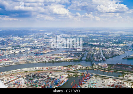 Il porto di Amburgo, porta Coaler, Vorhafen, Vulcano Porto, Ross Harbour, Ross canal, ponte Kohlbrand, Neuhof canal, Rugenberg Harbour, Sandau Harbour, A7, Amburgo, Germania / Köhlbrand bridge, Neuhöfer Kanal Foto Stock