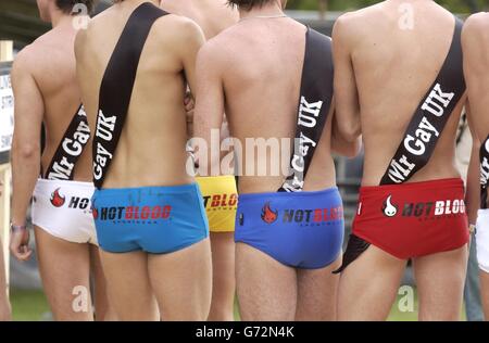 MR Gay UK Big Gay out concerto. Il sig. Gay UK contendenti al concerto Big Gay out Gay Pride, a Finsbury Park, nel nord di Londra. Foto Stock