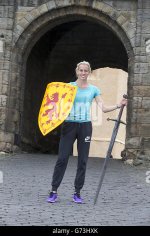 Squadra scozzese atleta Lynsey Sharp durante una fotocellula al Castello di Stirling, Stirling. Foto Stock
