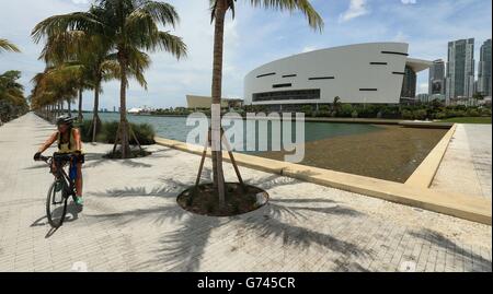 Una vista generale del luogo proposto di David Beckham's Miami Beckham United, MLS Soccer Franchise presso la barca d'acqua profonda scivola accanto alla casa di NBA lato il Miami Heat a Miami, Stati Uniti. Foto Stock