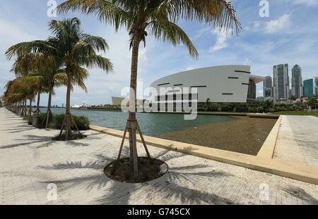 Una vista generale del luogo proposto di David Beckham's Miami Beckham United, MLS Soccer Franchise presso la barca d'acqua profonda scivola accanto alla casa di NBA lato il Miami Heat a Miami, Stati Uniti. Foto Stock