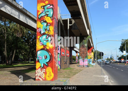 Travel Stock - Porto Alegre. Graffiti adorna una superstrada a Porto Alegre, Brasile Foto Stock