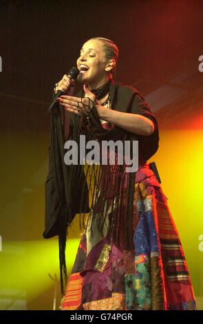 Il 40° Festival del folk di Cambridge. La cantante portoghese Mariza si esibisce sul palco al 40esimo Festival del Folk di Cambridge. Foto Stock