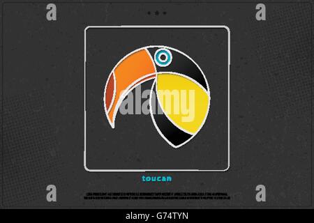 Colorate, uccello tropicale icona sopra carta nera texture. vettore toucan logo design. wild, grazioso uccello. di carattere popolare, elegante, S Illustrazione Vettoriale