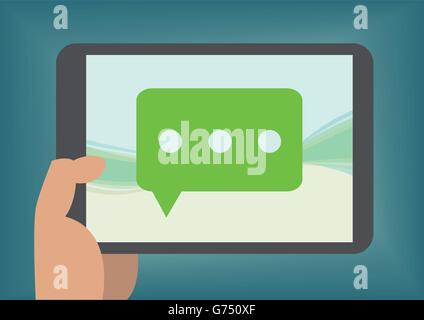 Concetto di instant messenger con mano azienda tablet o smart phone Illustrazione Vettoriale
