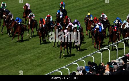 Field of Dream guidato da Adam Kirby sulla loro strada per la vittoria nella Royal Hunt Cup durante il secondo giorno del Royal Ascot Meeting 2014 presso l'ippodromo di Ascot, Berkshire. Foto Stock