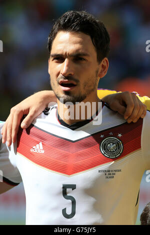 Calcio - Coppa del mondo FIFA 2014 - Gruppo G - Germania v Portogallo - Arena Fonte Nova. Tappetini Hummels, Germania Foto Stock