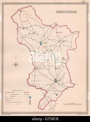 Antiquariato Derbyshire County map da CREIGHTON/Walker. , Elettorale 1835 Foto Stock