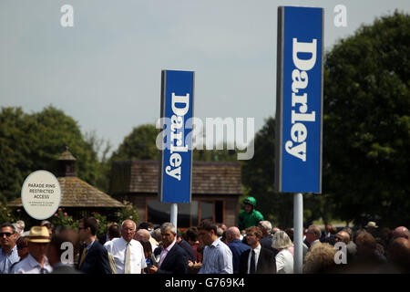 Corse di cavalli - il Festival di luglio - Darley July Cup Day - Newmarket Racecourse. Racegoers immergiti nell'atmosfera della Darley July Cup Day all'ippodromo di Newmarket Foto Stock