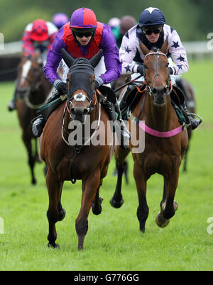 Bumble Bay guidato da Tom o'Brien (a sinistra) vince la scommessa libera di £10 al 32redsport.com Standard Open National Hunt Flat Race all'Uttoxeter Racecourse, Uttoxeter. Foto Stock