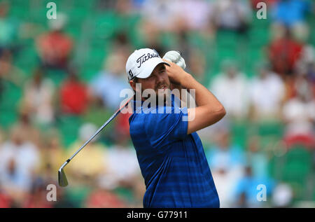 Golf - il Campionato Open 2014 - il secondo giorno - Royal Liverpool Golf Club. Il Marc Leishman australiano si taccia il 4° giorno del campionato Open 2014 al Royal Liverpool Golf Club di Hoylake. Foto Stock