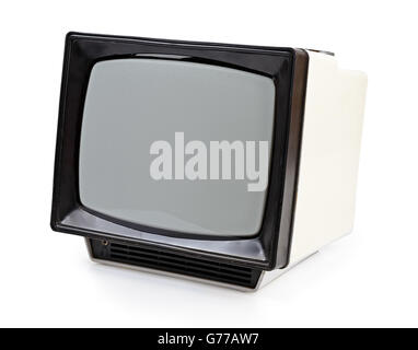 Vintage portable TV set isolato su bianco Foto Stock