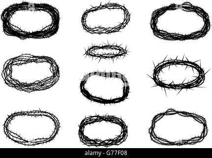 La corona di spine impostare isolato su bianco Illustrazione Vettoriale