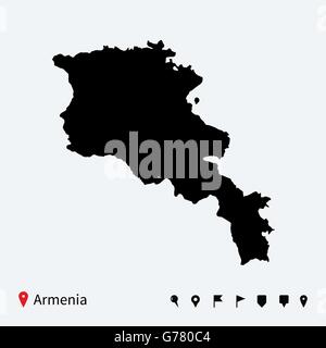 Alta dettagliata mappa vettoriale di Armenia con perni di navigazione. Illustrazione Vettoriale
