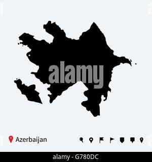 Alta dettagliata mappa vettoriale di Azerbaigian con perni di navigazione. Illustrazione Vettoriale