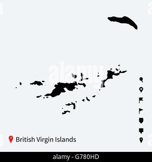 Alta dettagliata mappa vettoriale delle Isole Vergini Britanniche con le spine. Illustrazione Vettoriale