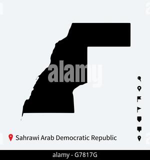 Alta dettagliata mappa vettoriale di Araba Saharawi Repubblica democratica con le spine. Illustrazione Vettoriale