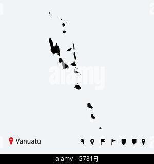 Alta dettagliata mappa vettoriale di Vanuatu con perni di navigazione. Illustrazione Vettoriale