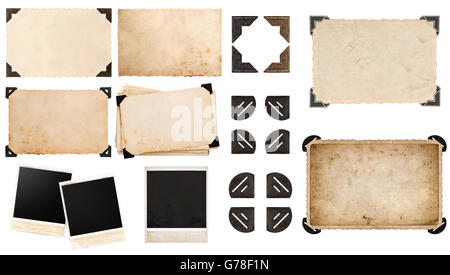 Vintage scheda carta con angolo, foto di cartone, instant photo stile polaroid, cartolina isolati su sfondo bianco Foto Stock