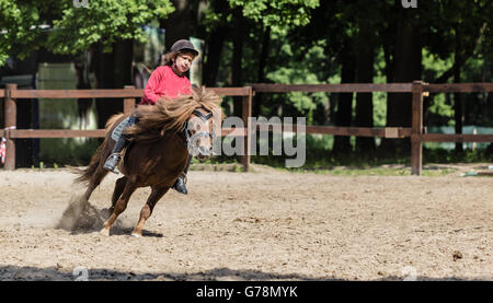 Equitazione, bella equitazione - bambina è in sella ad un cavallo Foto Stock