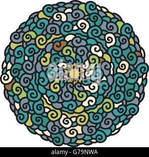 Disegnato a mano Mandala colorati in colori freddi Illustrazione Vettoriale