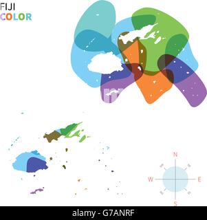 Vettore di astratta mappa a colori delle Isole Figi Illustrazione Vettoriale