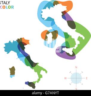 Vettore di astratta mappa a colori di Italia con vernice trasparente effetto. Illustrazione Vettoriale
